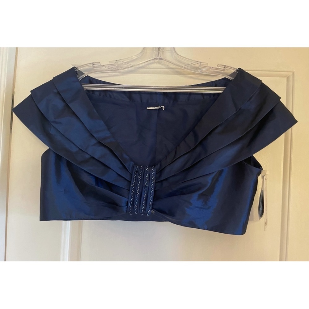 Jovani Navy Satin Cropped Bolero Jacket